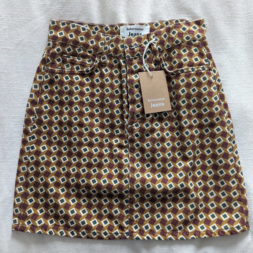 NWT Reformation Denim Mini Skirt in Mezzanine Print